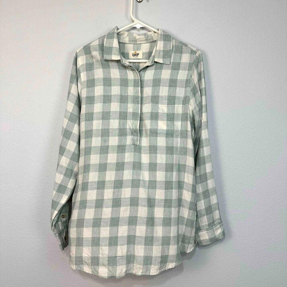 Marine‎ Layer Women's Long Sleeve Shirt Checkered Relaxed Fit Green Size XL